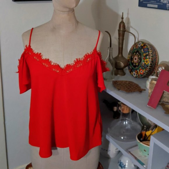 Red Cold Shoulder Top